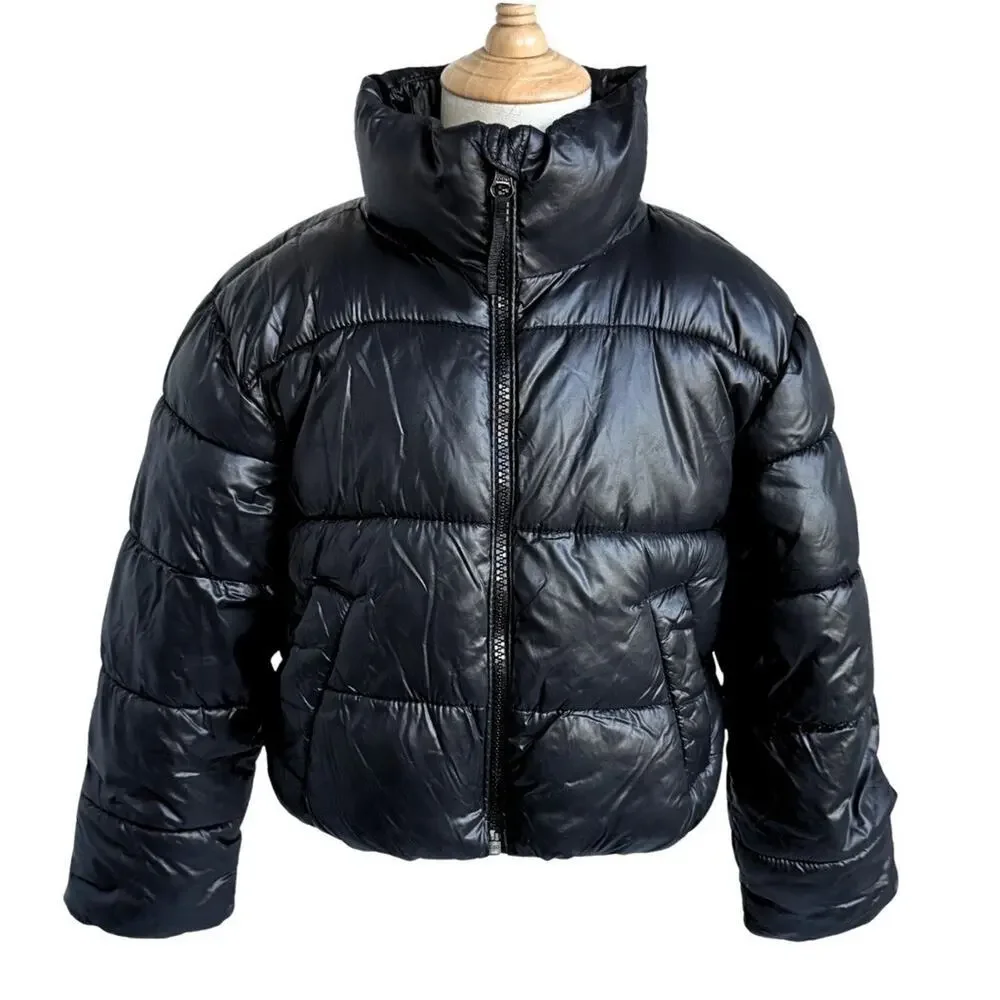 Old Navy Kids Black Puffer Jacket XS 5 Quilted Zip Coat Winter